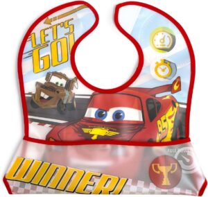 Bavoir Disney Cars en plastique rouge avec poche, 31 x 23 cm