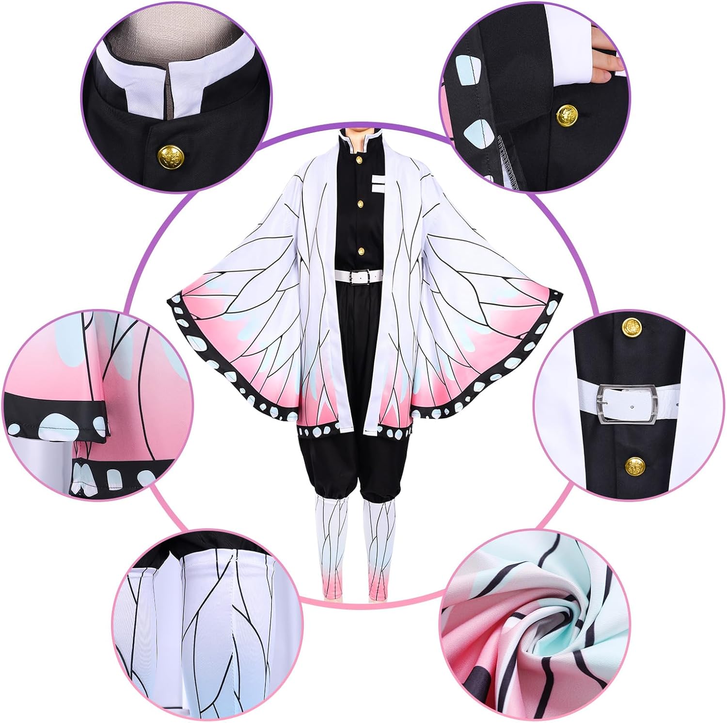 Costume cosplay Anime Kochou Shinobu avec cape et accessoires – Image 3