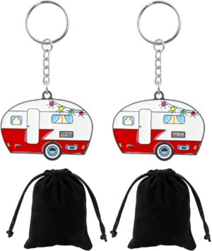 Porte-clés caravane rétro en alliage, lot de 2 mousquetons