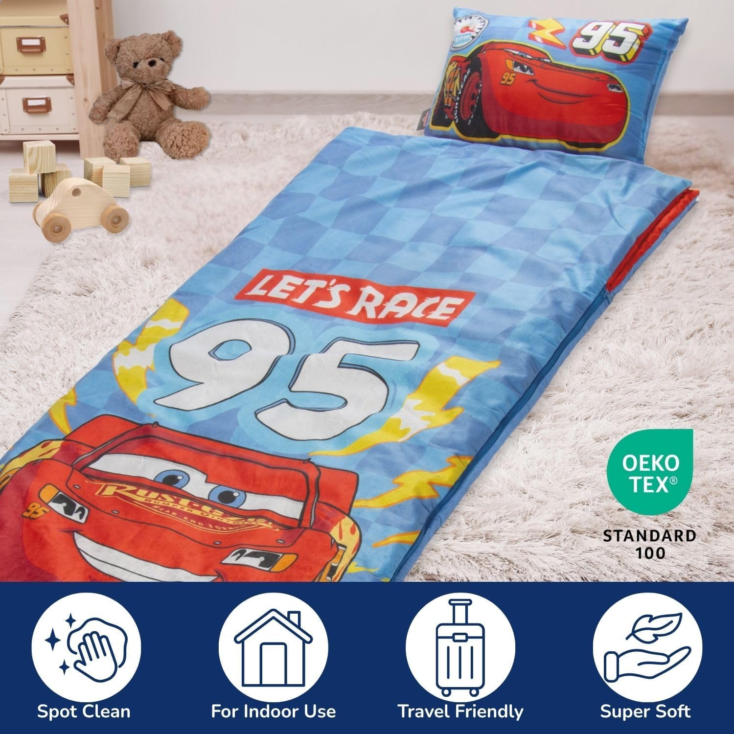 Tapis de sieste Disney Pixar Cars avec oreiller intégré et poignée de transport – Image 3
