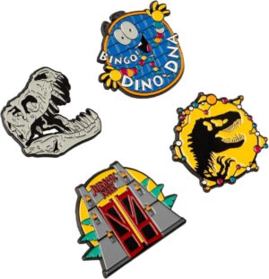 Pins Jurassic Park en alliage de zinc émaillé, lot de 4