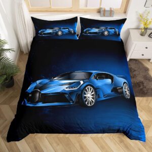 Parure de lit Cars voiture de course bleue 200x200cm 3 pièces