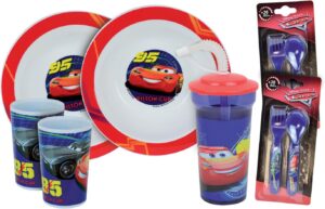 Set repas enfant Disney Cars avec 2 assiettes creuses 16 cm et 1 verre paille