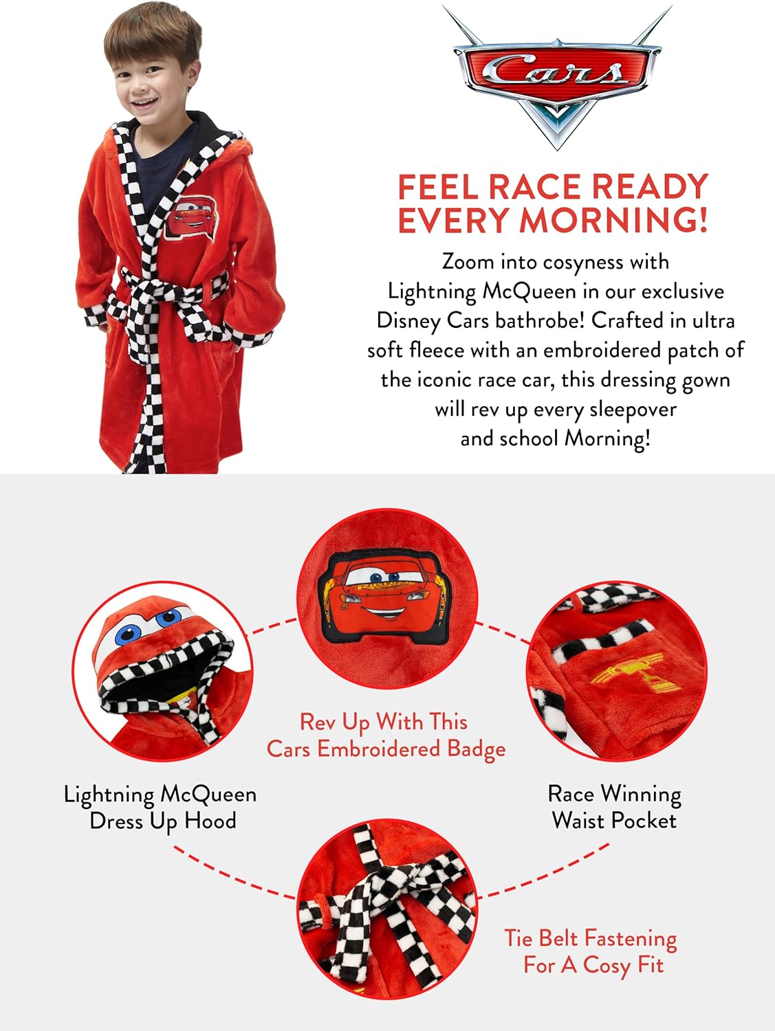 Peignoir enfant Cars Disney à capuche Lightning McQueen – Image 7