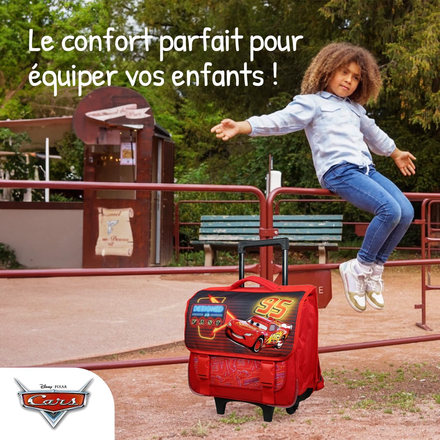 Cartable à roulettes Cars Flash McQueen 38 cm grand rangement rouge – Image 5