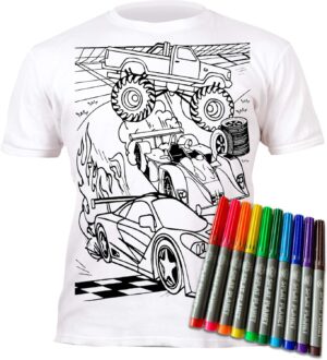 T-shirt à colorier réutilisable Cars Splat Planet avec 10 feutres lavables