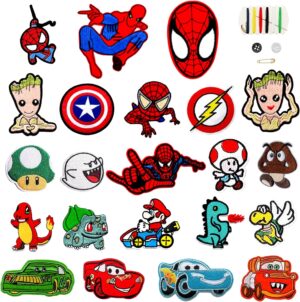 Patchs thermocollants 22 pièces Spider Man, Super Mario et Pokémon