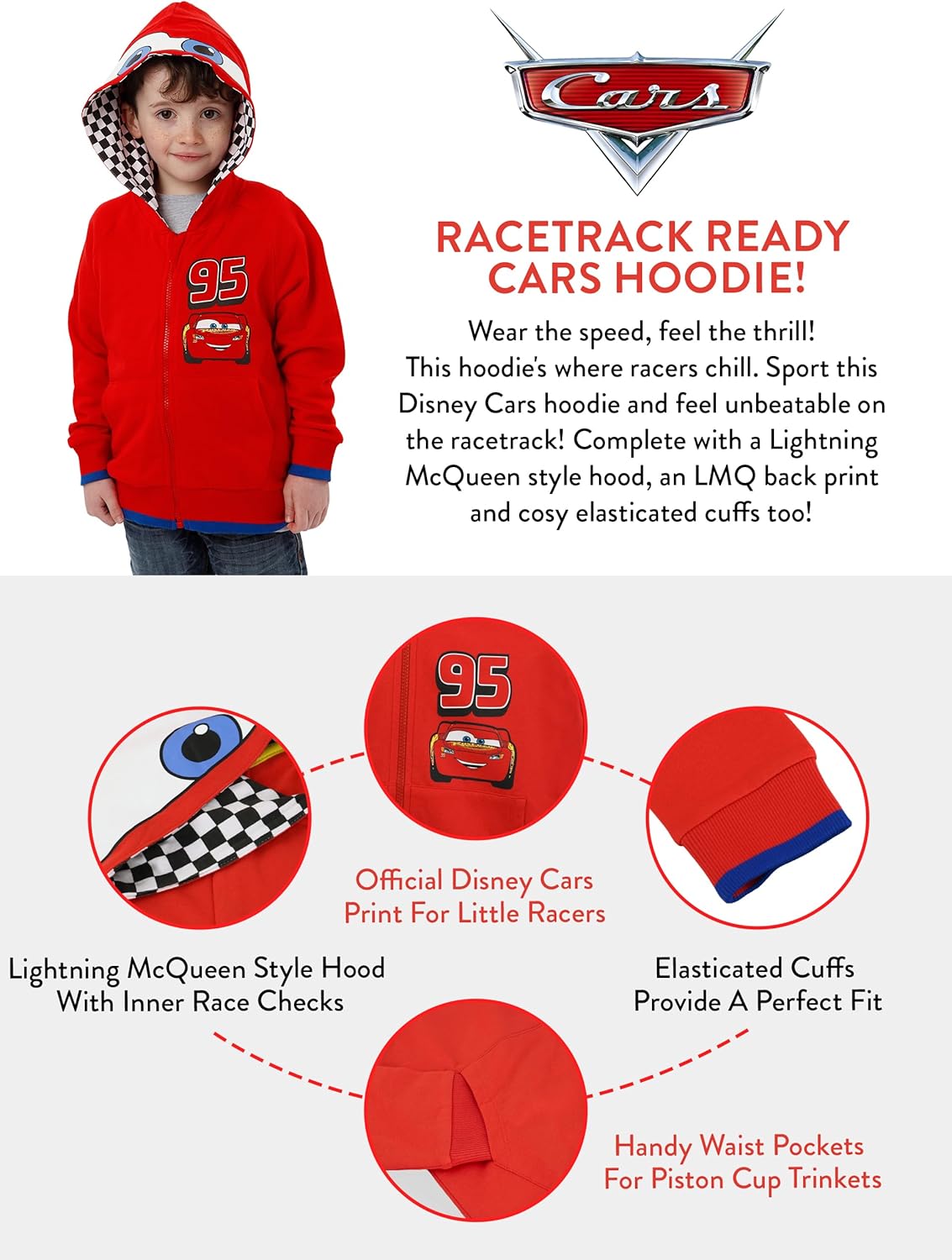 Sweat à capuche Disney Cars rouge Lightning McQueen enfant – Image 7