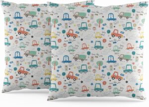 Lot de 2 housses de coussin Cars en lin pour chambre d’enfant