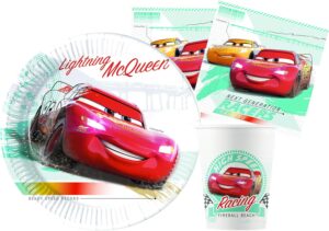 Kit de fête Disney Cars High Speed en papier FSC compostable pour 24 personnes, 88 pcs