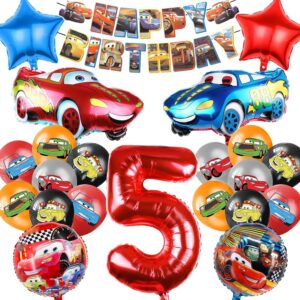 Kit anniversaire Cars 17 pièces avec ballon chiffre 5 de 40 pouces