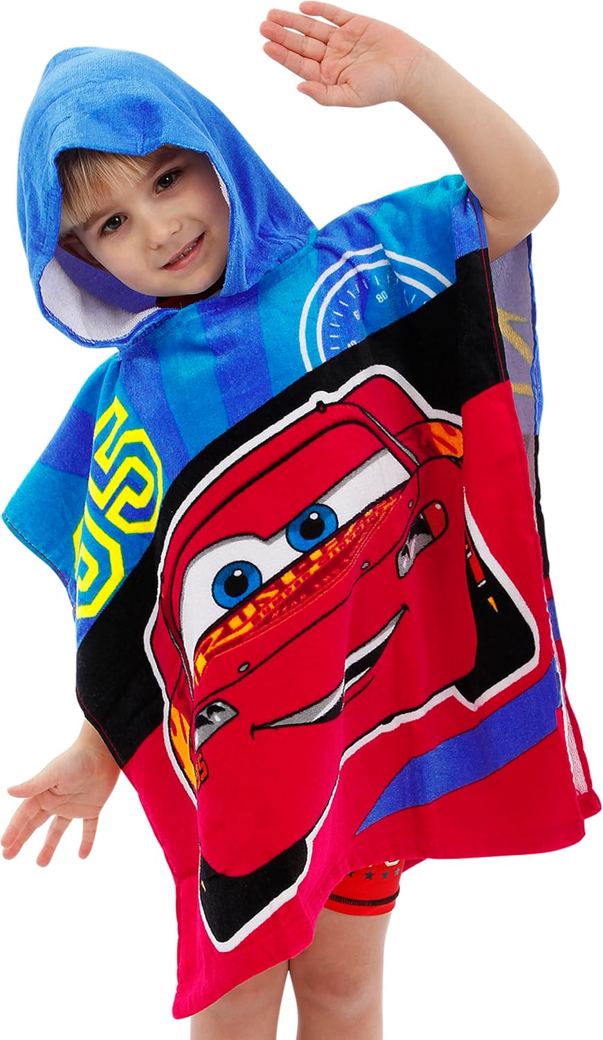 Poncho-serviette Disney Cars rouge à capuche Lightning McQueen 95 – Image 2
