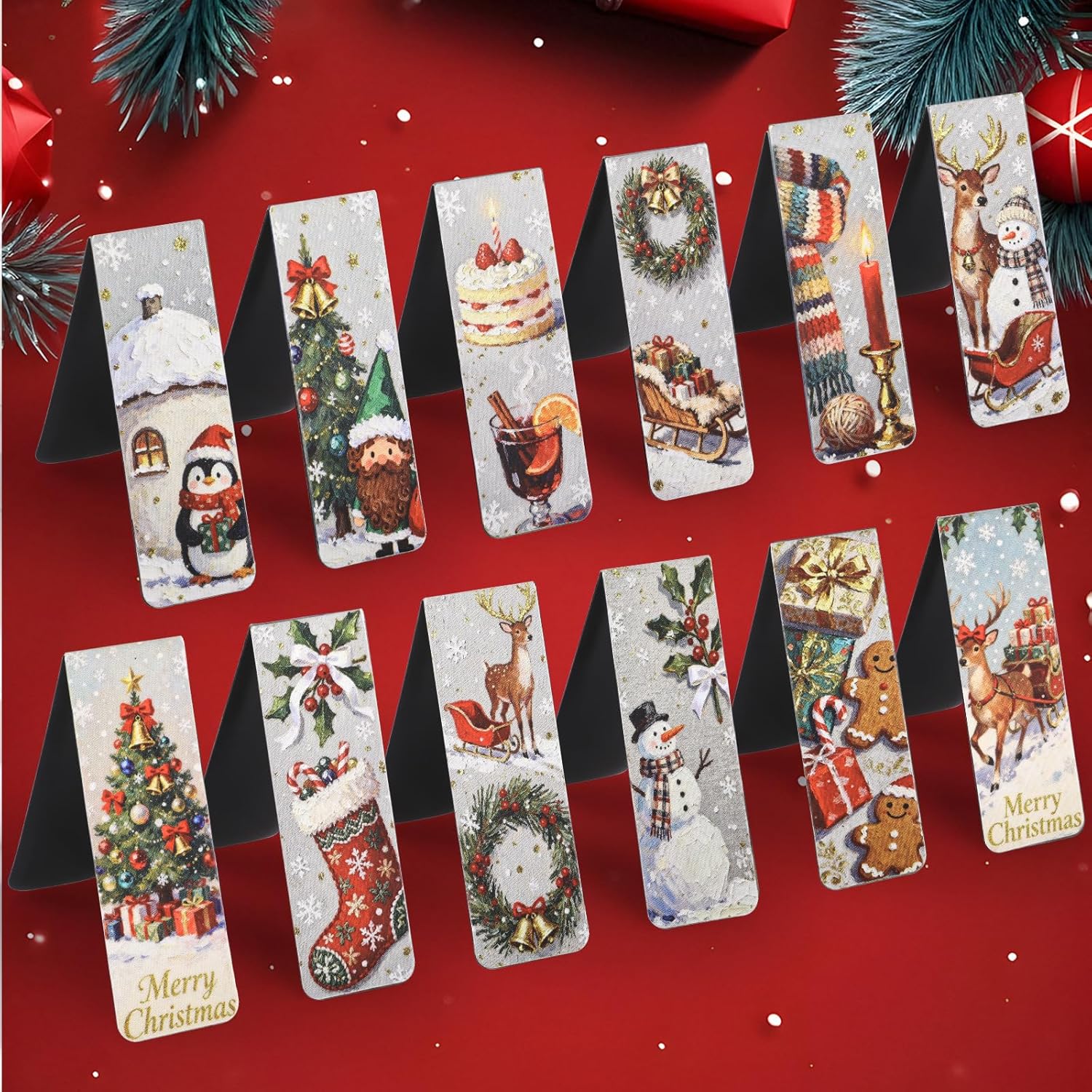 Lot de 12 marque-pages magnétiques Noël 6 x 2 cm – Image 7