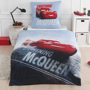 Parure enfant Disney Cars Lightning McQueen en 100 % coton, 2 pièces 135 x 200 cm + 80 x 80 cm