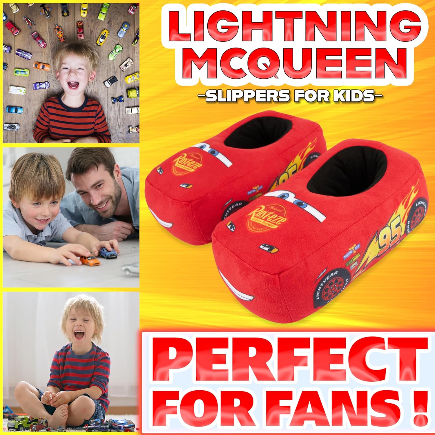 Chaussons à enfiler Disney Cars Lightning McQueen en peluche 3D – Image 2