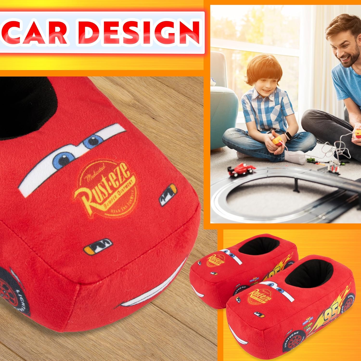 Chaussons à enfiler Disney Cars Lightning McQueen en peluche 3D – Image 3
