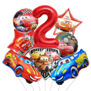 Pack de ballons hélium Cars avec chiffre 2 pour anniversaire