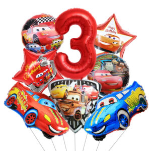 Pack Ballons Aluminium Hélium Chiffre 3 Anniversaire Cars