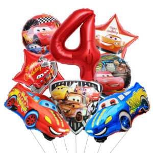 Pack de ballons hélium Cars avec chiffre 4 pour anniversaire