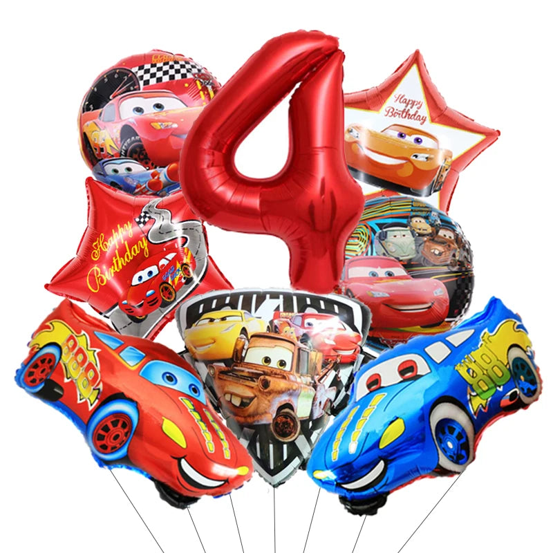 Pack de ballons hélium Cars avec chiffre 4 pour anniversaire
