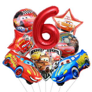 Pack de ballons hélium Cars avec chiffre 6 en alumium