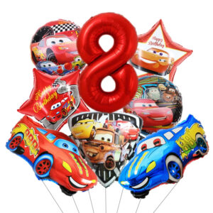 Pack anniversaire Cars avec ballons Alumium hélium chiffre 8