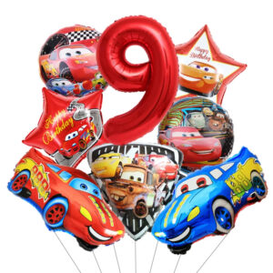Pack de ballons hélium Cars chiffre 9 pour déco d'anniversaire