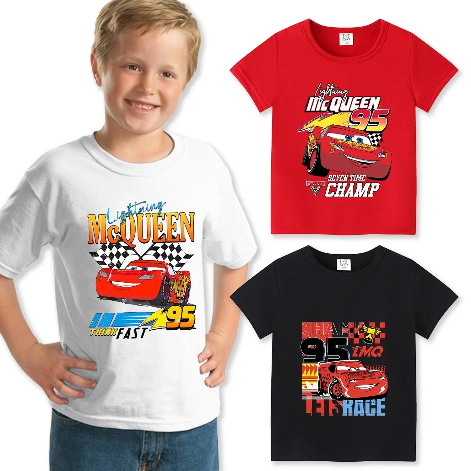 T-shirt enfant Cars Lightning McQueen en noir, rouge ou bleu – Image 4
